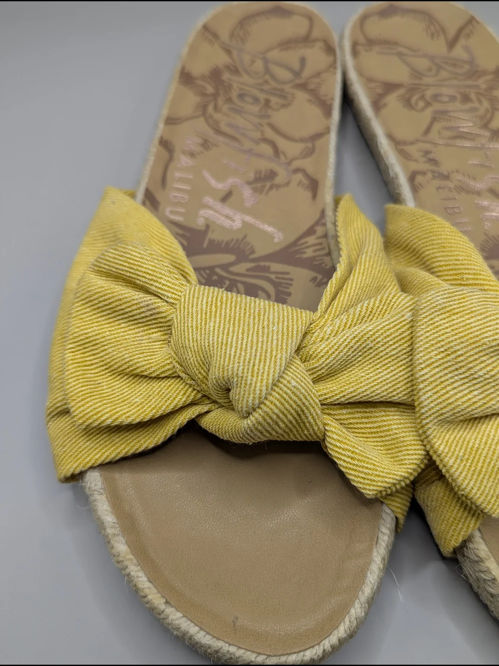 Blowfish Malibu Gihna Yellow Twill Bow Knot Espadrille Slide Sandals for Women
